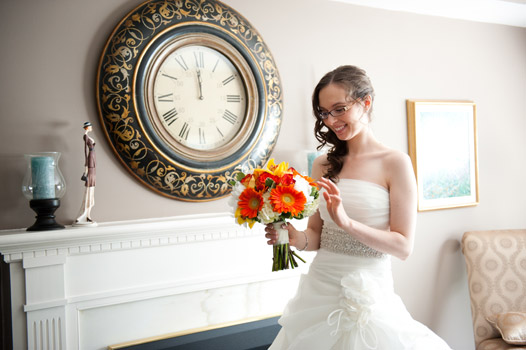 Bride in front of clock